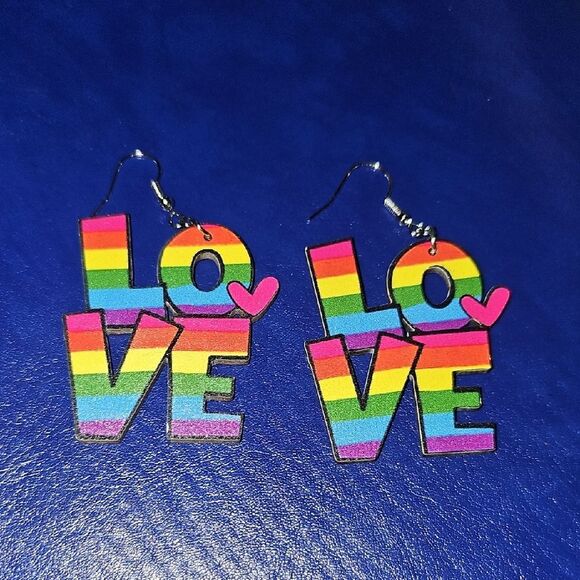 Rainbow LOVE Earrings - Picture 1 of 1